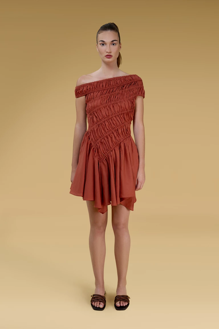 Terra Off Shoulder Linen Mini Dress