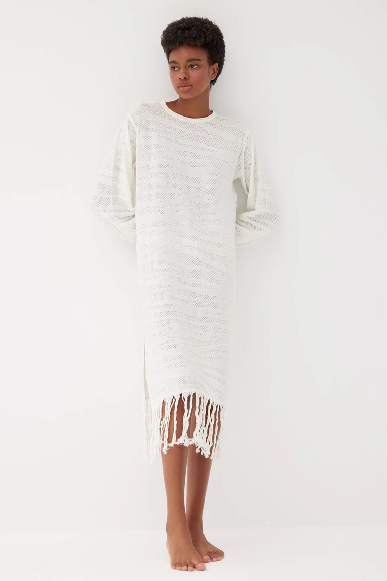 White Fringe Maxi Dress