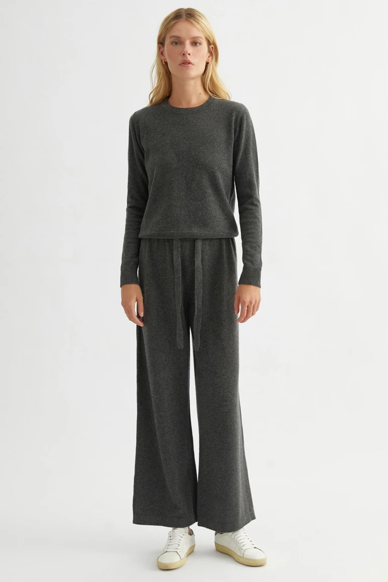Ash Grey Cashmere Wide Leg Pants