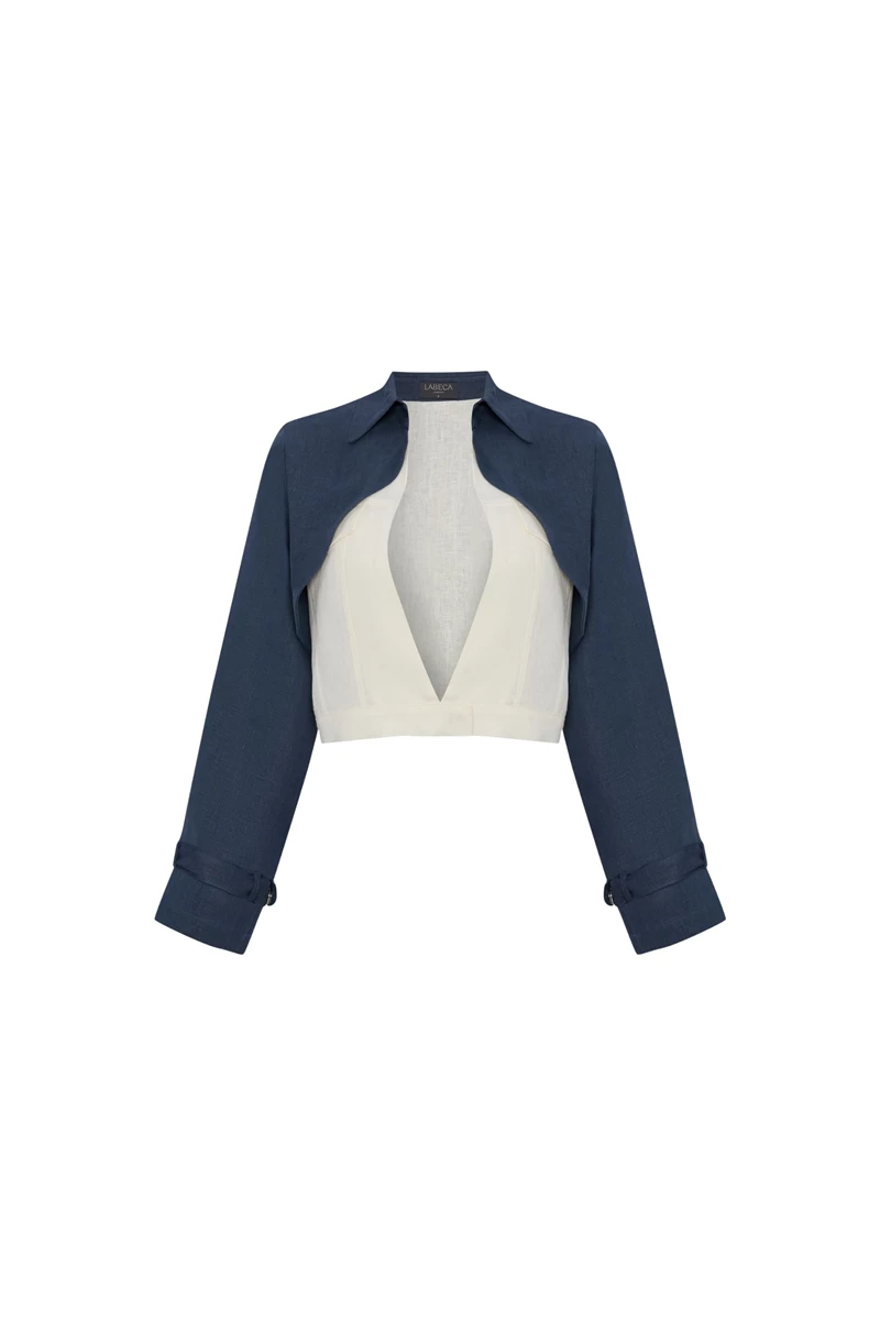 Claudia Ecru and Indigo Linen Layered Jacket
