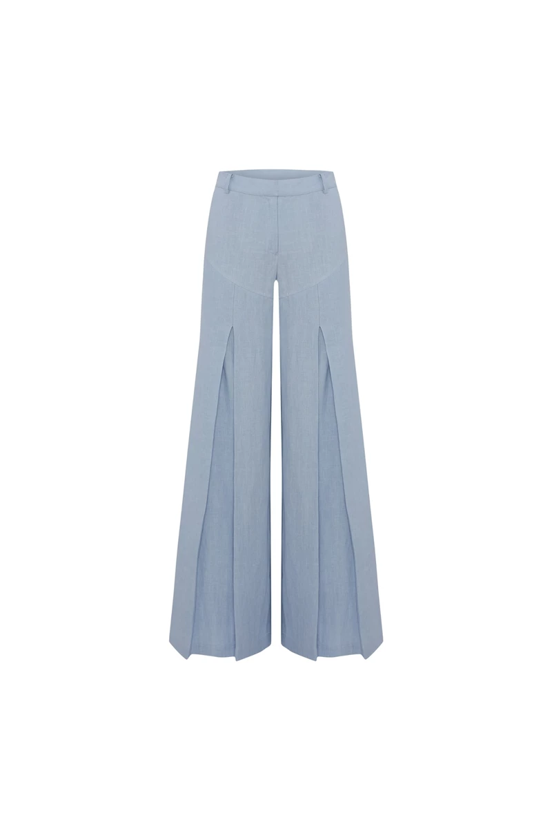 Polly Dusty Blue Linen Open Flare Pants