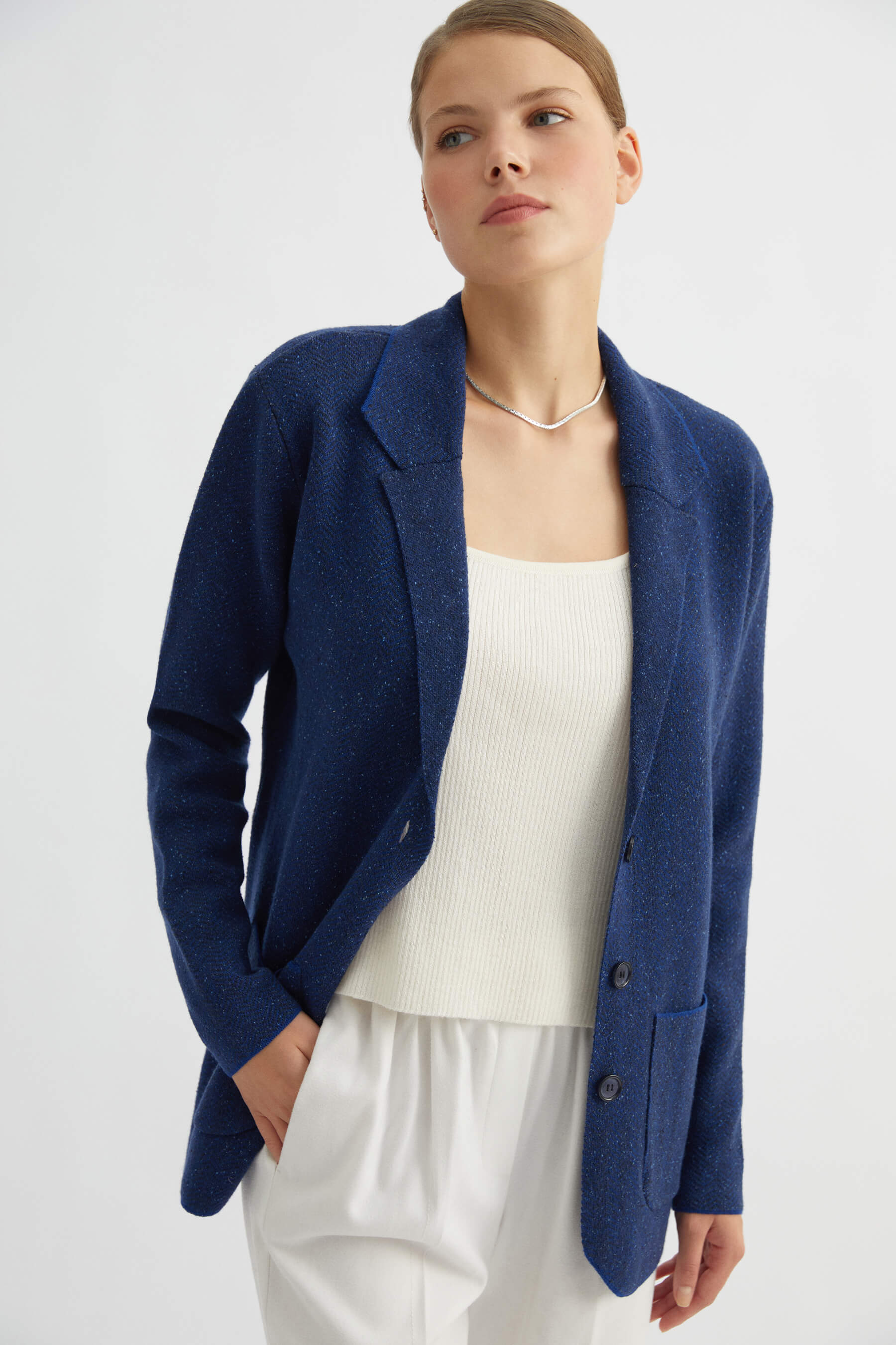 Ink Blue Speckled Wool Blazer | Labeca London