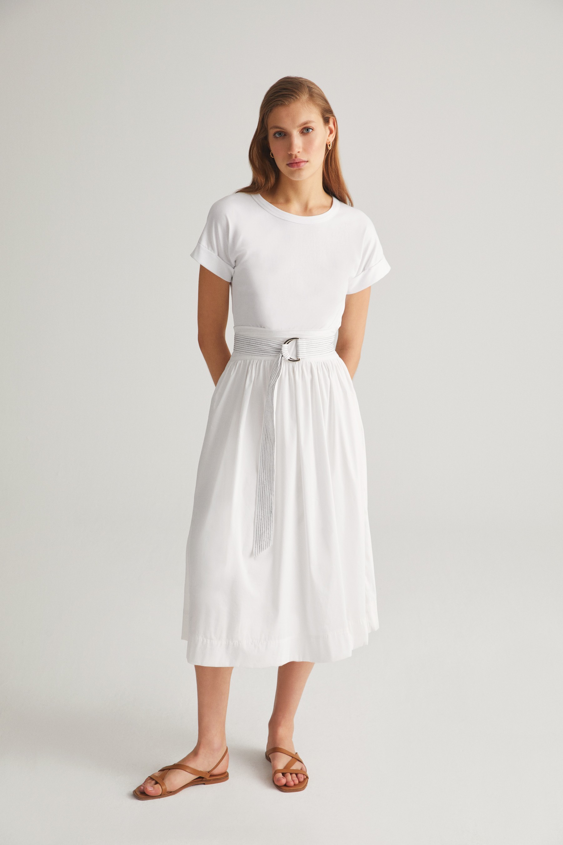 Isabella White Cotton Midi Dress