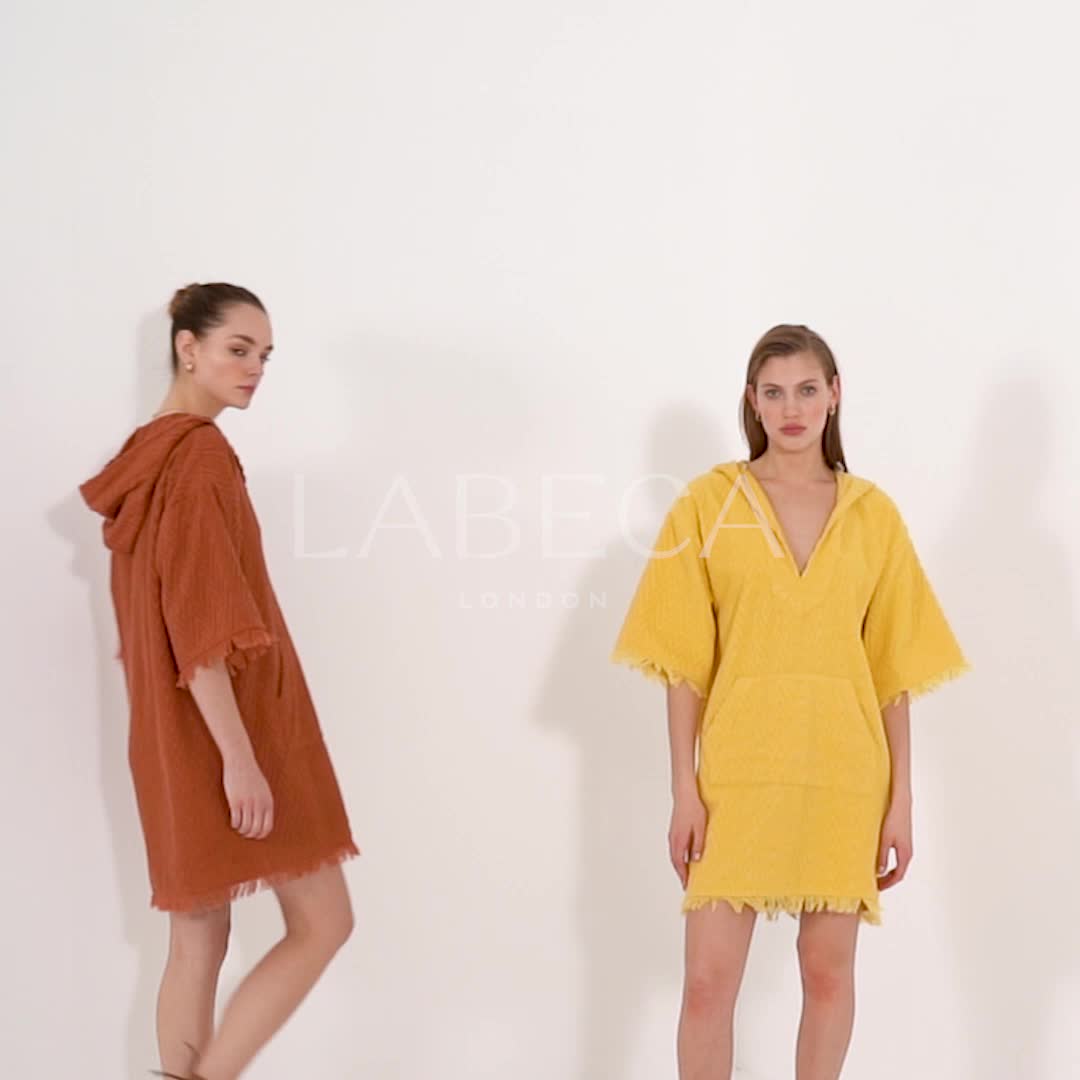 Terracotta Zig Zag Terry Hooded Dress