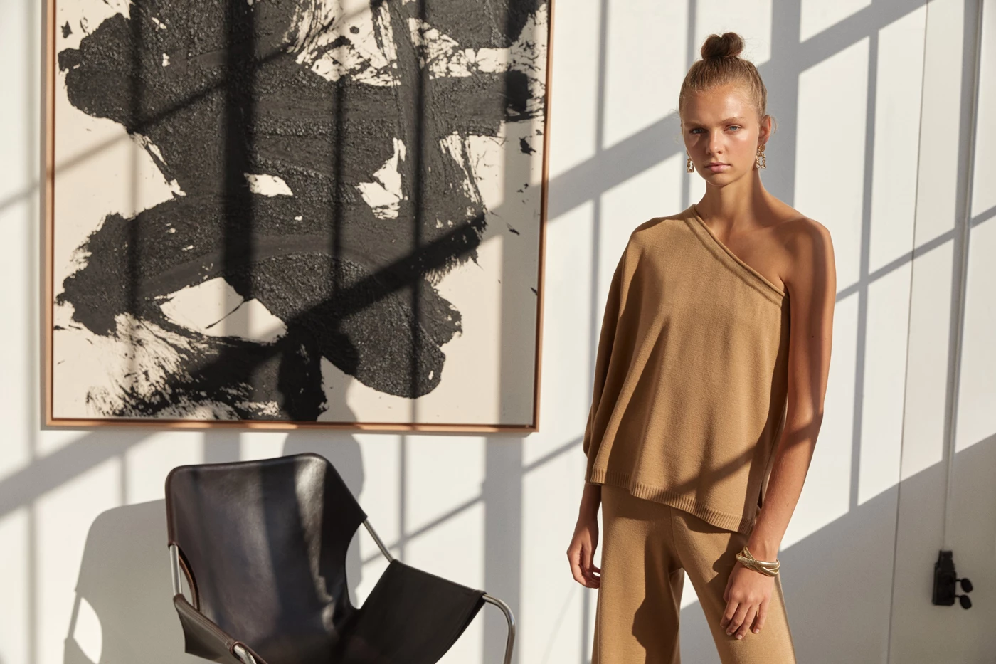 Camel One Sleeve Sweater