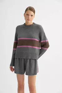 Cloudy Grey and Pink Striped Cashmere-Blend Shorts