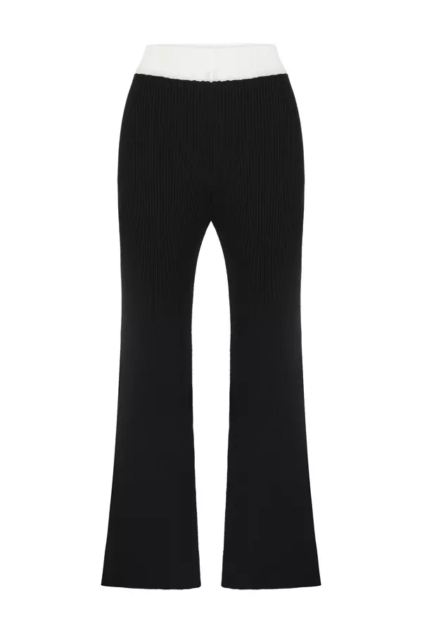 Black and White Ribbed Flared Pants